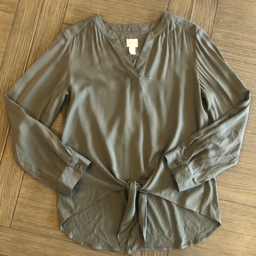 Chicos green blouse top silky long sleeve small 4